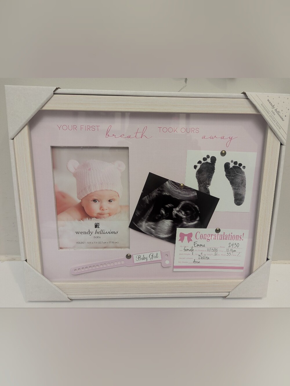 Wendy Bellissimo "Your First Breath Took Ours Away" Baby Girl Shadow Frame.